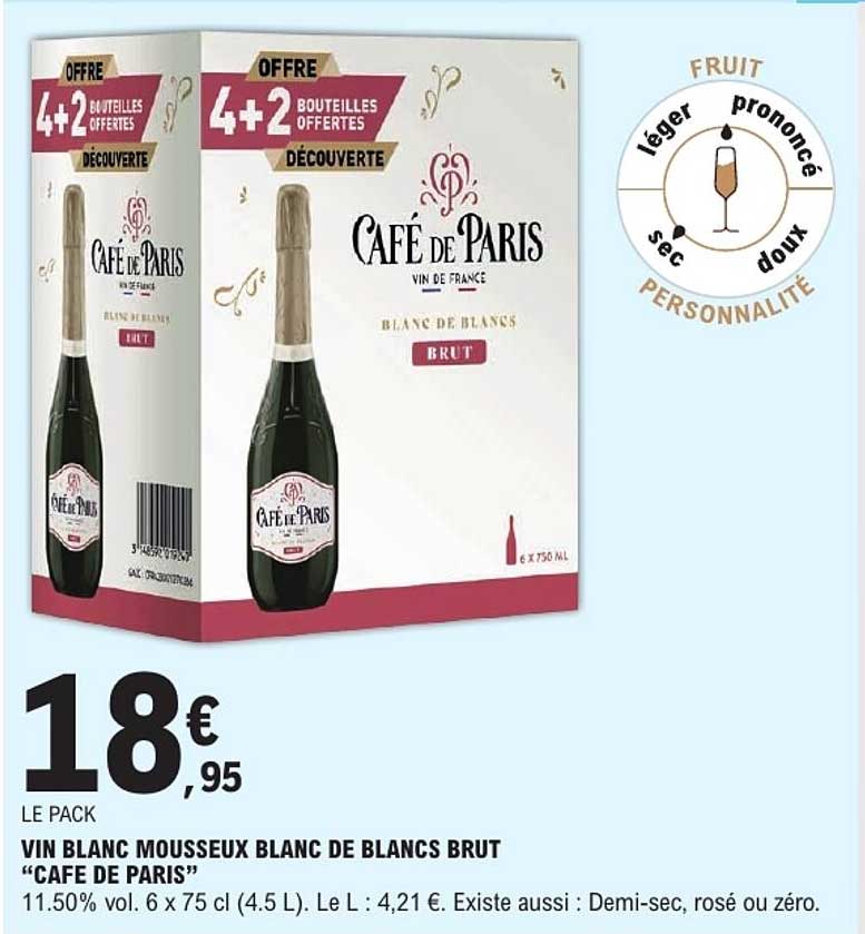 VIN BLANC MOUSSEUX BLANC DE BLANCS BRUT “CAFE DE PARIS”