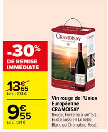 Vin rouge de l'Union Européenne CRAMOISAY