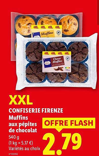 XXL CONFISERIE FIRENZE Muffins aux pépites de chocolat 540 g Variétés au choix OFFRE FLASH
