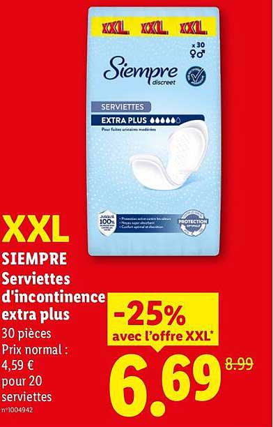 XXL SIEMPRE Serviettes d'incontinence extra plus 30 pièces