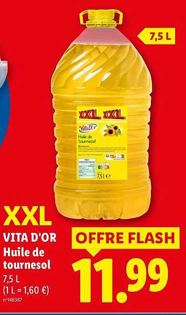 XXL VITA D'OR Huile de tournesol 7,5 L (1 L = 1,60 €) n°46367 OFFRE FLASH