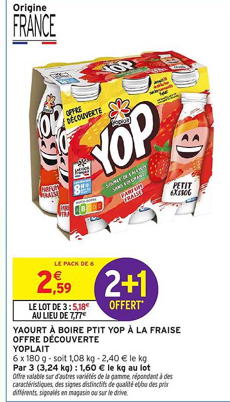 YAOURT À BOIRE PTIT YOP À LA FRAISE OFFRE DÉCOUVERTE YOPLAIT