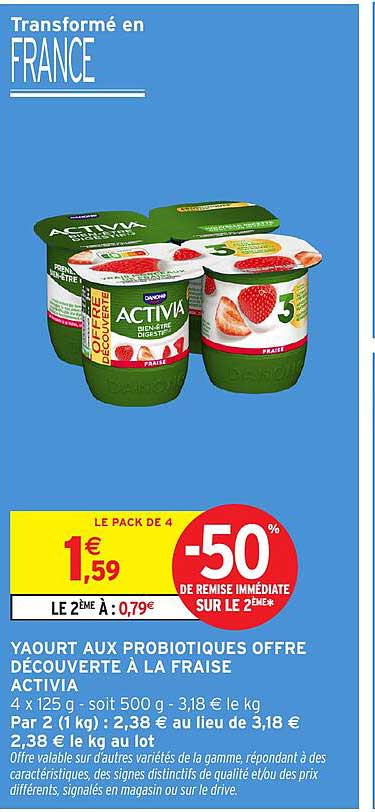 YAOURT AUX PROBIOTIQUES OFFRE DÉCOUVERTE À LA FRAISE ACTIVIA