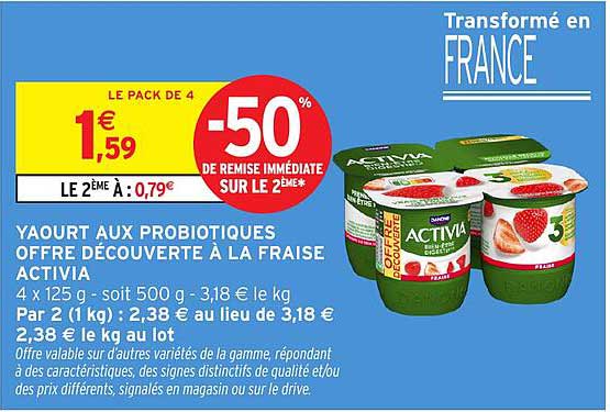 YAOURT AUX PROBIOTIQUES OFFRE DÉCOUVERTE À LA FRAISE ACTIVIA