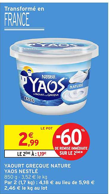 YAOURT GRECQUE NATURE YAOS NESTLÉ