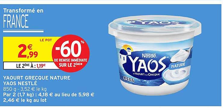 YAOURT GRECQUE NATURE YAOS NESTLÉ