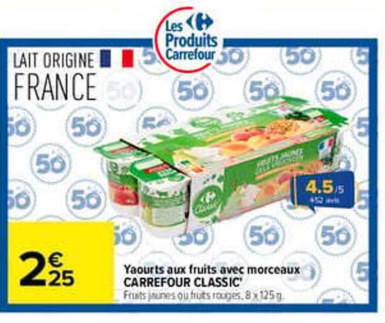 Yaourts aux fruits avec morceaux CARREFOUR CLASSIC'