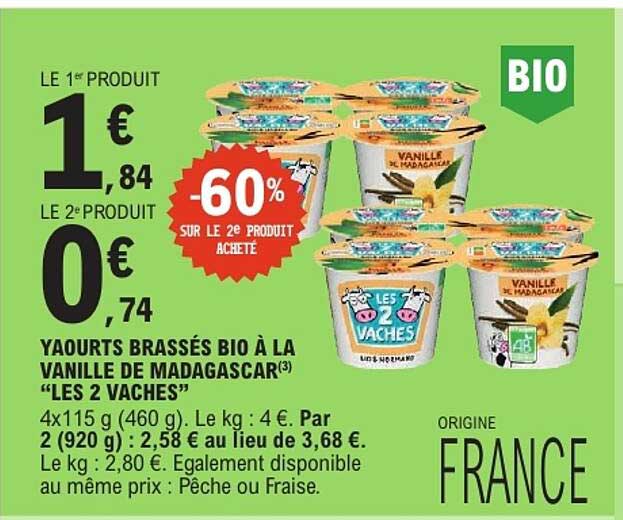 YAOURTS BRASSÉS BIO À LA VANILLE DE MADAGASCAR "LES 2 VACHES"