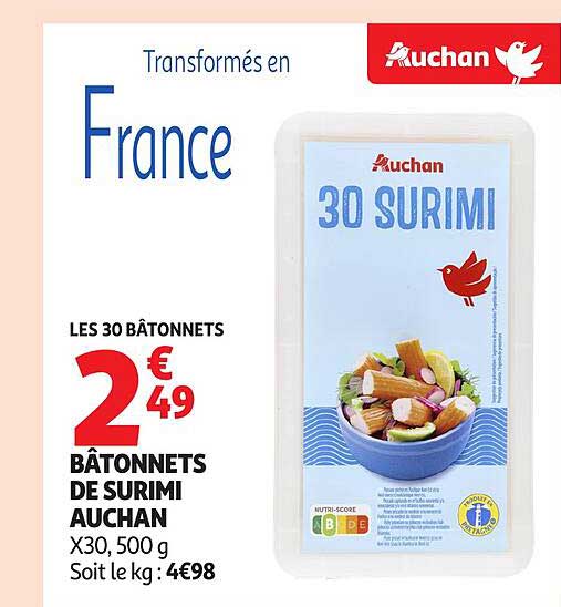 BÂTONNETS DE SURIMI AUCHAN X30, 500 g