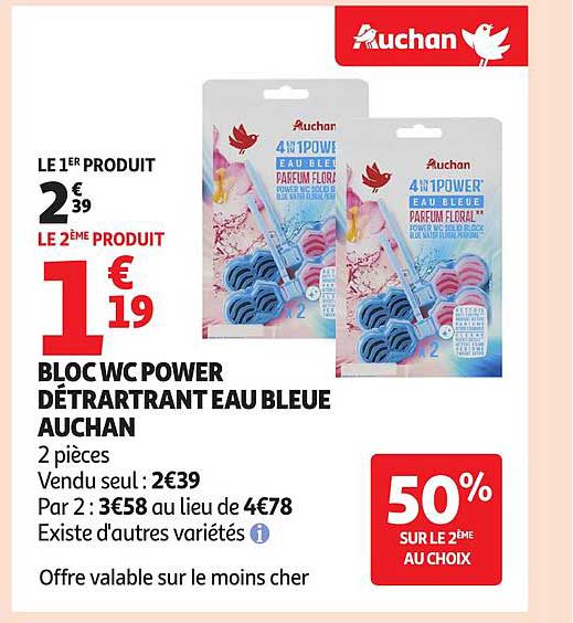 BLOC WC POWER DÉTRARTRANT EAU BLEUE AUCHAN