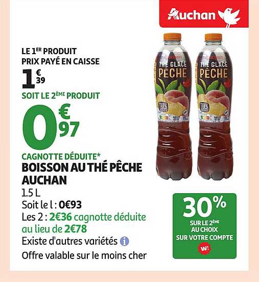 BOISSON AU THÉ PÊCHE AUCHAN 1.5 L