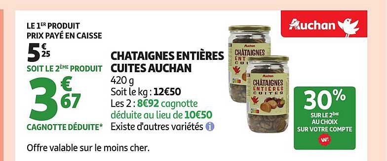 CHATAGNES ENTIÈRES CUITES AUCHAN