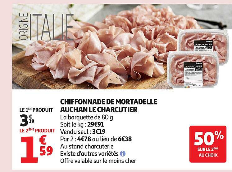 Chiffonnade de Mortadelle Auchan Le Charcutier