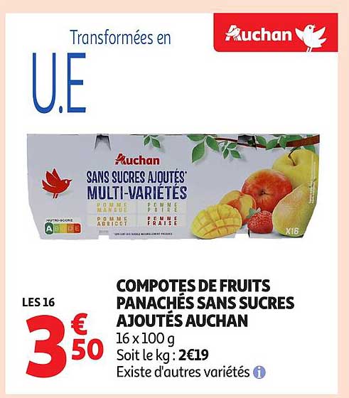 COMPOTES DE FRUITS PANACHÉS SANS SUCRES AJOUTÉS AUCHAN