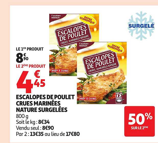 ESCALOPES DE POULET CRUES MARINÉES NATURE SURGELÉES