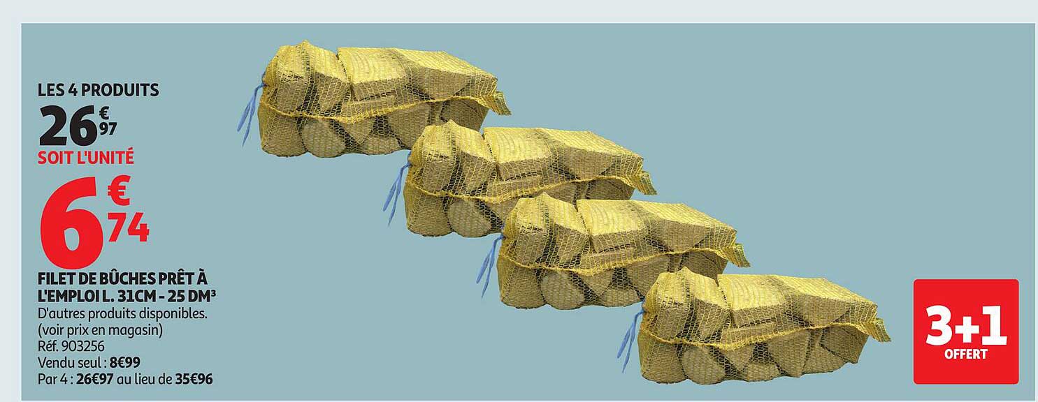 Filet de bûches prêt à l'emploi L. 31CM - 25 DM³