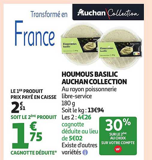 HOUMOUS BASILIC AUCHAN COLLECTION