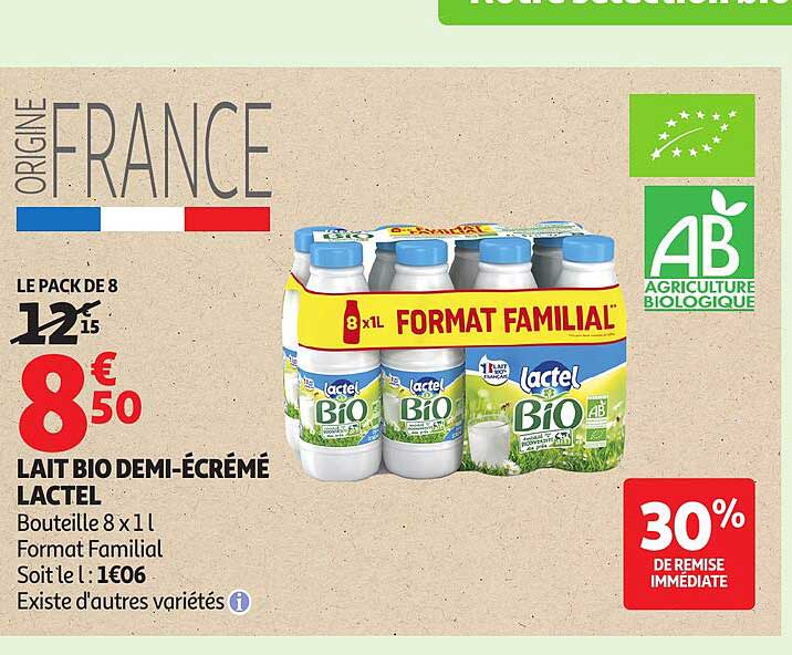 LAIT BIO DEMI-ÉCRÉMÉ LACTEL