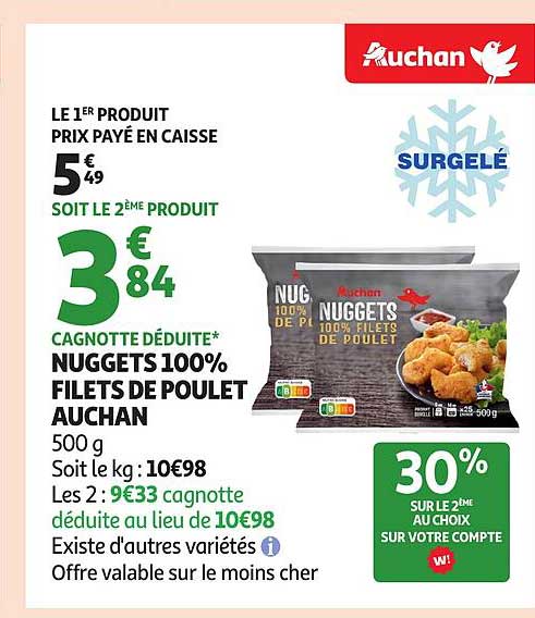 NUGGETS 100% FILETS DE POULET AUCHAN