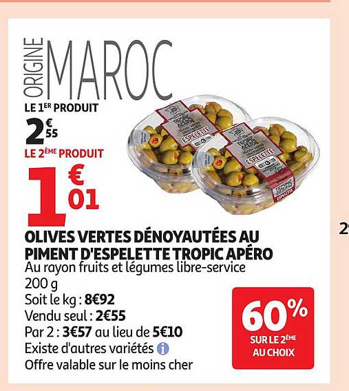 OLIVES VERTES DÉNYAUTÉES AU PIMENT D'ESPELETTE TROPIC APÉRO
