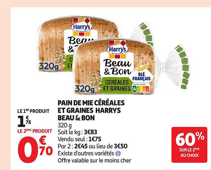 PAIN DE MIE CÉRÉALES ET GRAINES HARRYS BEAU & BON