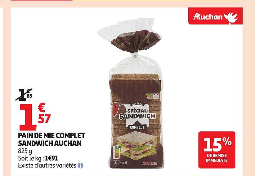 PAIN DE MIE COMPLET SANDWICH AUCHAN