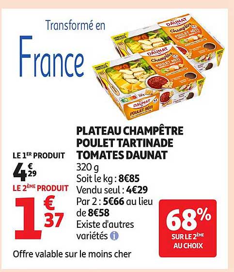 PLATEAU CHAMPÊTRE POULET TARTINADE TOMATES DAUNAT