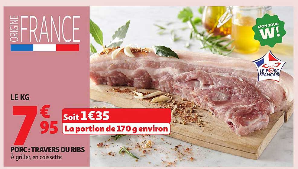 Porc : travers ou ribs - À griller, en caissette