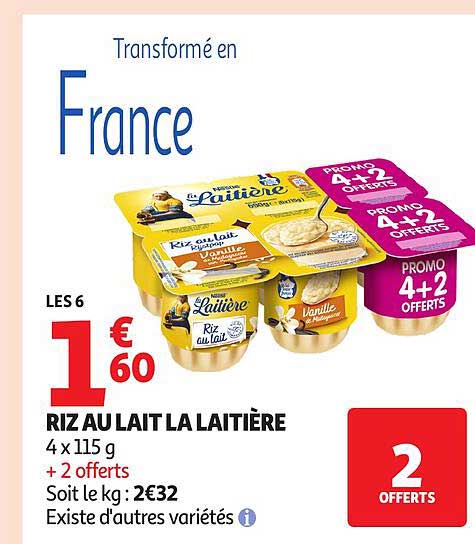RIZ AU LAIT LA LAITIÈRE 4 x 115 g + 2 offerts