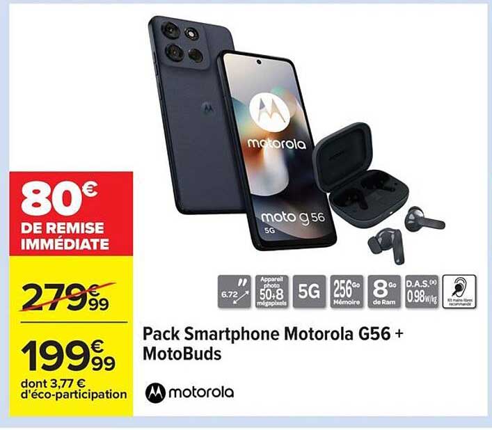 Promo Pack Smartphone Motorola G56 + Motobuds chez Carrefour ...