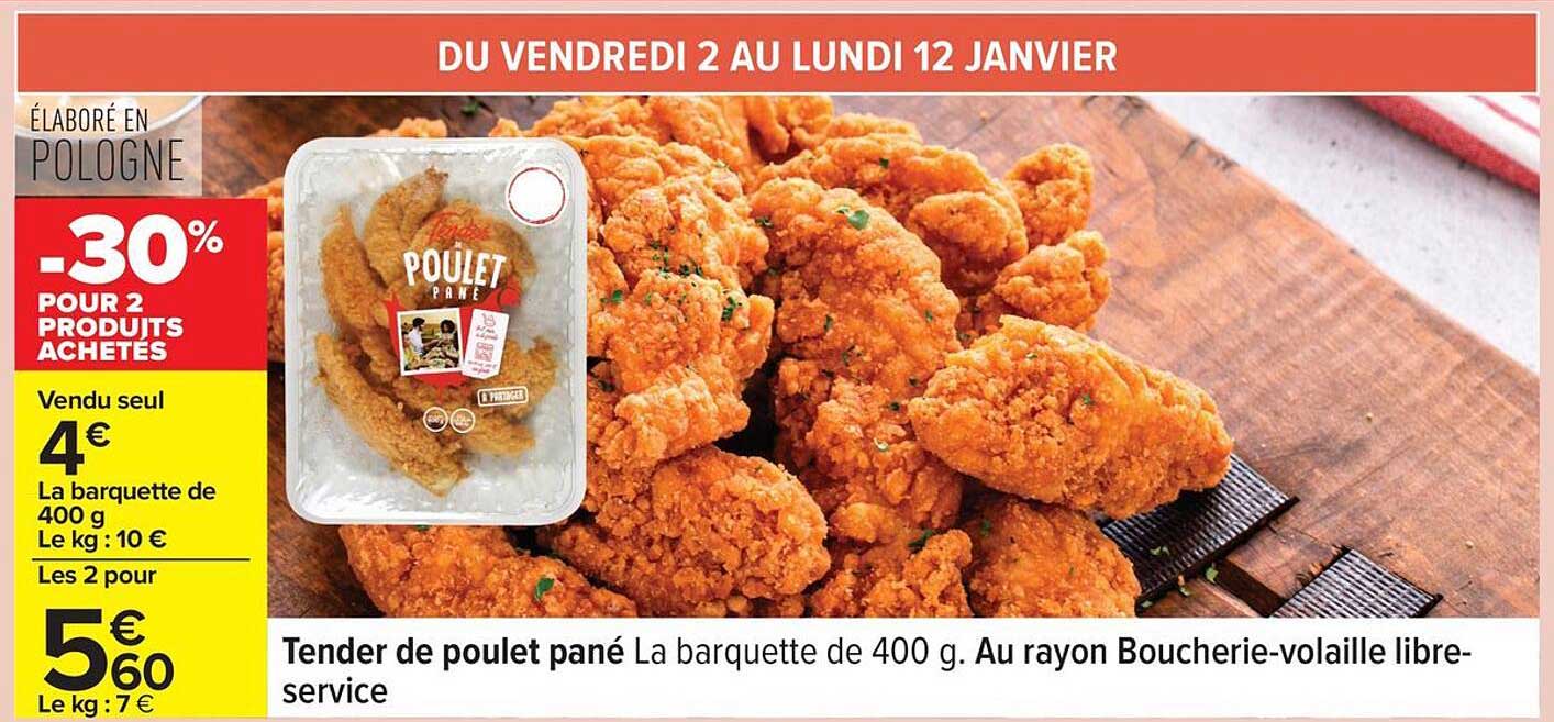 Tender de poulet pané La barquette de 400 g.