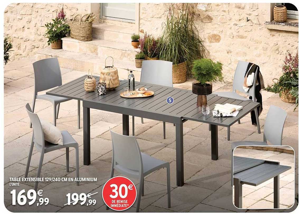 TABLE EXTENSIBLE 129/240 CM EN ALUMINIUM