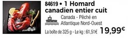1 Homard canadien entier cuit
