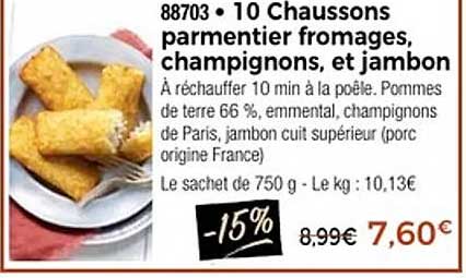10 Chaussons parmentier fromages, champignons, et jambon