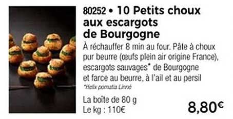 10 Petits choux aux escargots de Bourgogne