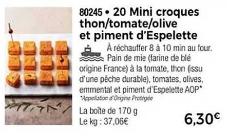 20 Mini croques thon/tomate/olive et piment d'Espelette