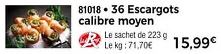 36 Escargots calibre moyen