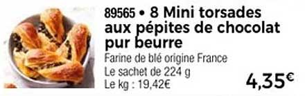 8 Mini torsades aux pépites de chocolat pur beurre