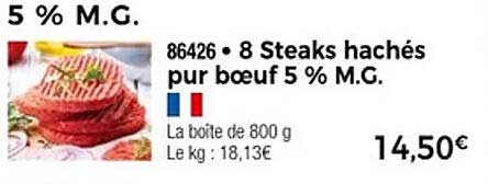 8 Steaks hachés pur bœuf 5 % M.G.