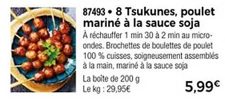 8 Tsukunes, poulet mariné à la sauce soja