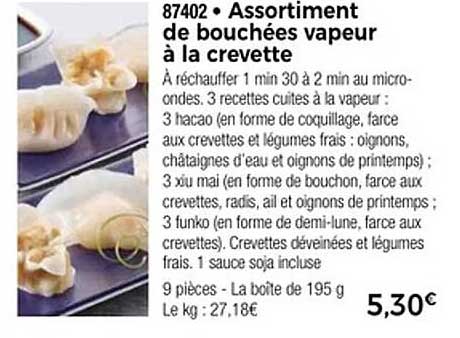 Assortiment de bouchées vapeur à la crevette