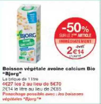 Boisson végétale avoine calcium Bio "Bjorg"