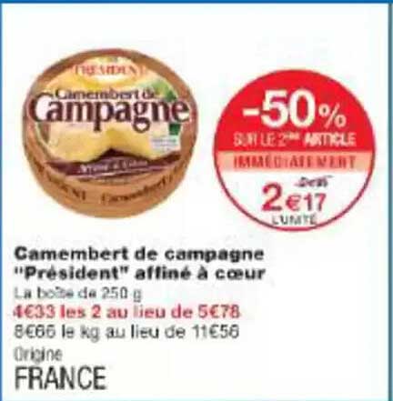 Camembert de campagne "Président" affiné à cœur