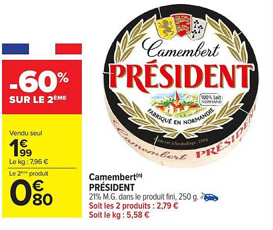 Camembert Président - 60% SUR LE 2ème