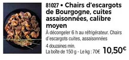 Chairs d'escargots de Bourgogne, cuites assaisonnées, calibre moyen