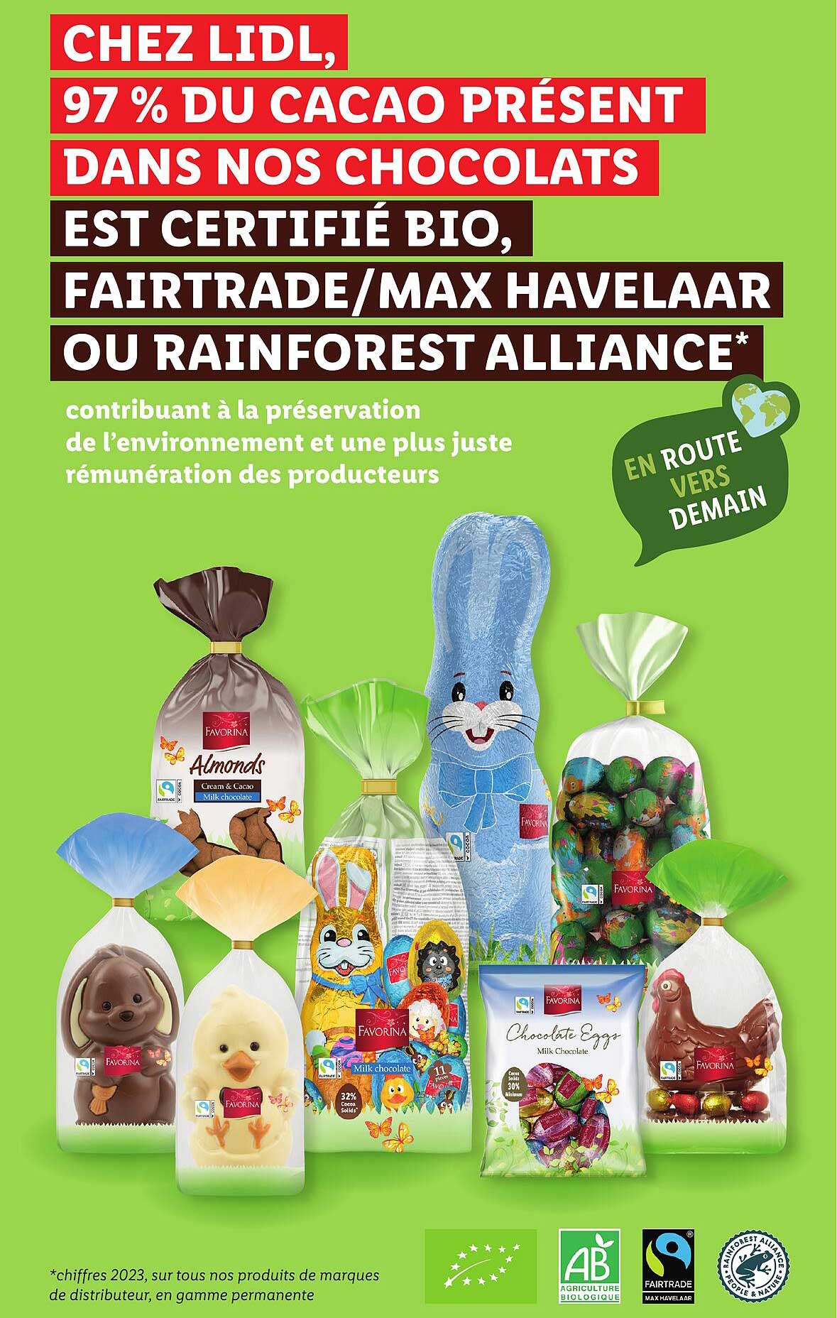 Chez Lidl, 97 % du cacao présent dans nos chocolats est certifié bio, Fairtrade/Max Havelaar ou Rainforest Alliance