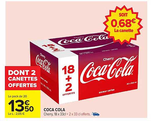 Coca Cola Cherry, pack de 20 - 18 canettes + 2 offertes