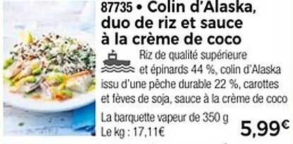 Colin d’Alaska, duo de riz et sauce à la crème de coco