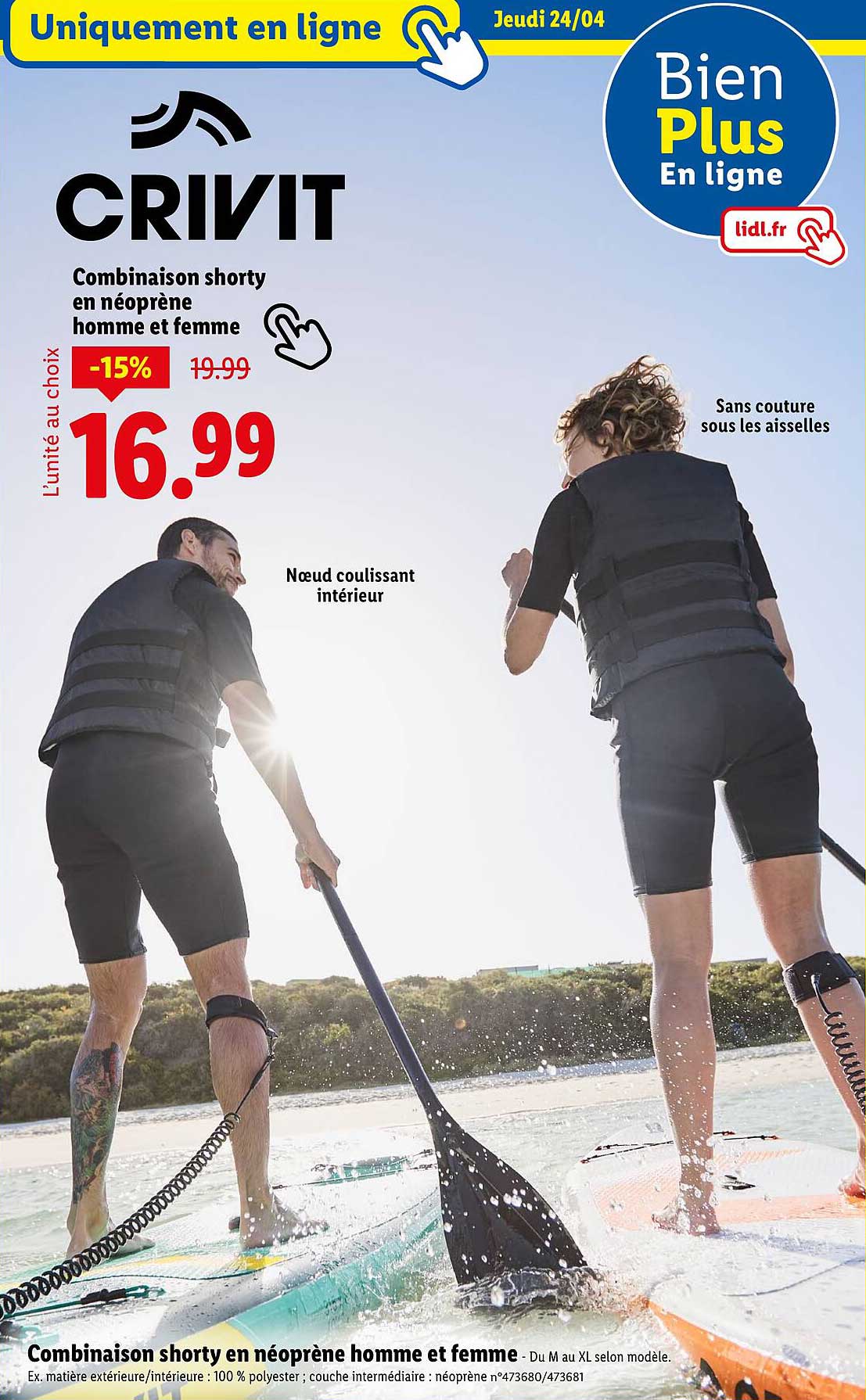 Combinaison shorty en néoprène homme et femme