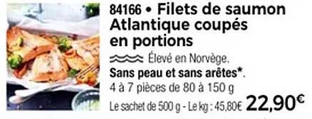 Filets de saumon Atlantique coupés en portions
